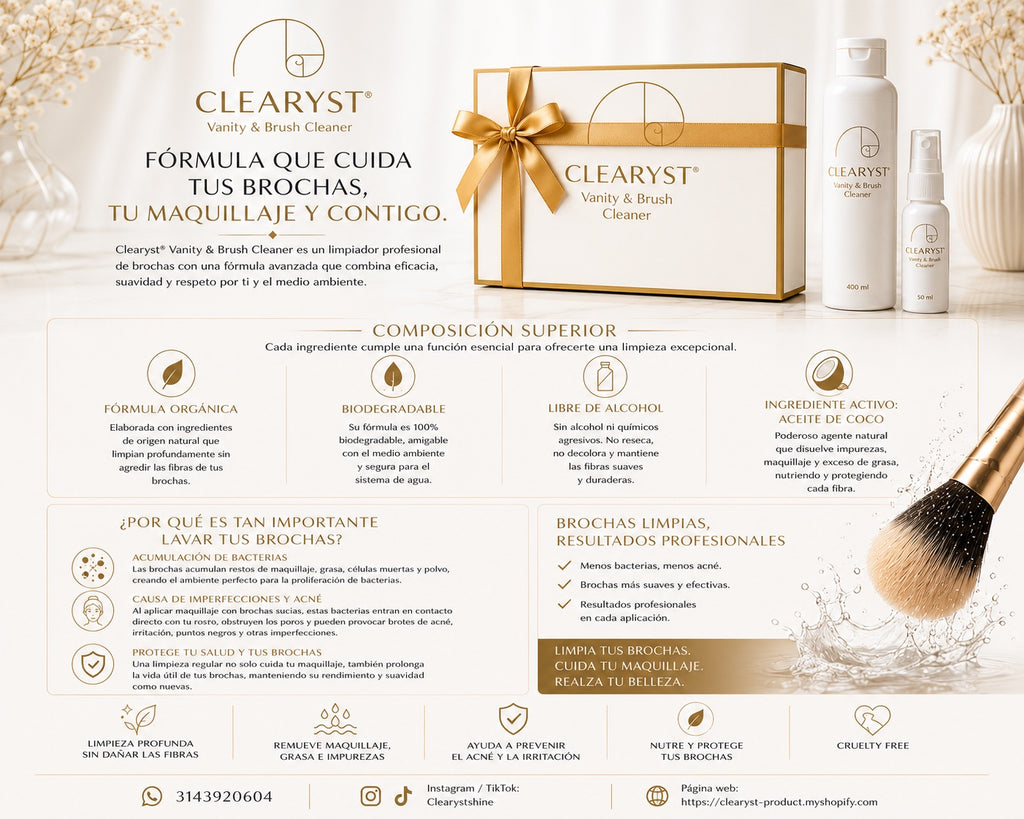 Clearyst – Limpiador Orgánico y Biodegradable para Accesorios de Maquillaje